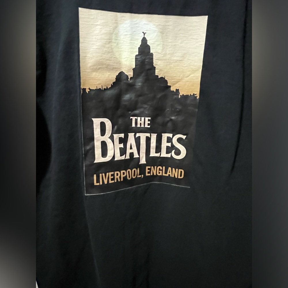 The Beatles Black Tee with Cream Liverpool Graphic